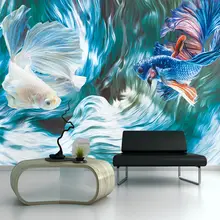 Decoration Textile wallpaper 3D Creative Blue White Siamese Fighting Fish Oil Painting Living Room Background Wall