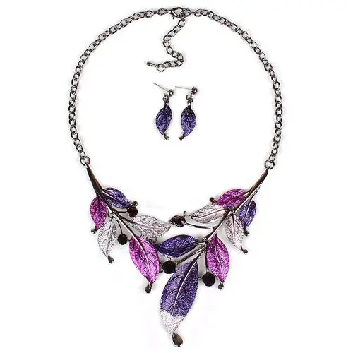 

Classic Colorful Leaf Rhinestone Alloy Drop Necklace Earrings Jewelry Set fashion