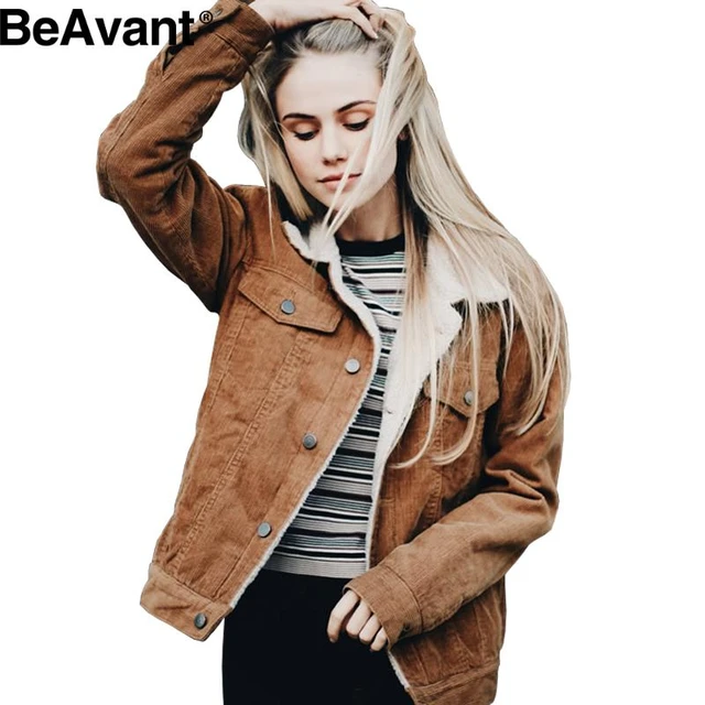 Beavant camel caliente capa de la chaqueta de pana de invierno 2016 negro abrigo de manga larga cuello de lana de cordero abrigo de vintage hairly _ - AliExpress