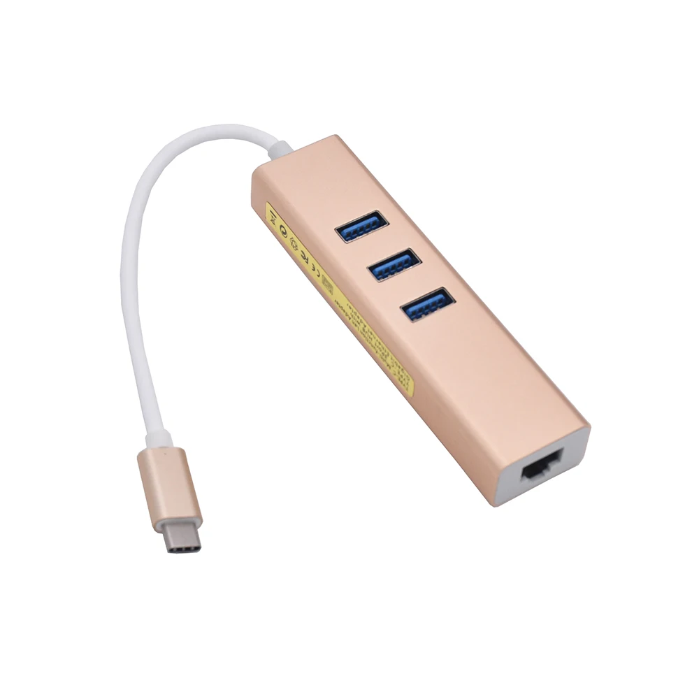 3 Порты USB 3,0 док-станция USB 3,1 Тип C Male к Gigabit RJ45 локальной сети Ethernet RJ45 адаптер для Macbook USB-C для устройств, в которых предусмотрена такая - Цвет: Gold