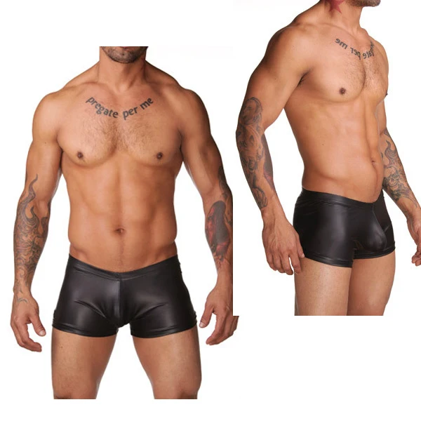 

Sale Men Sexy Underwear Black Faux Leather Latex Boxer Shorts Elastic Stretchable Undershorts Men Erotic Panties Trunks