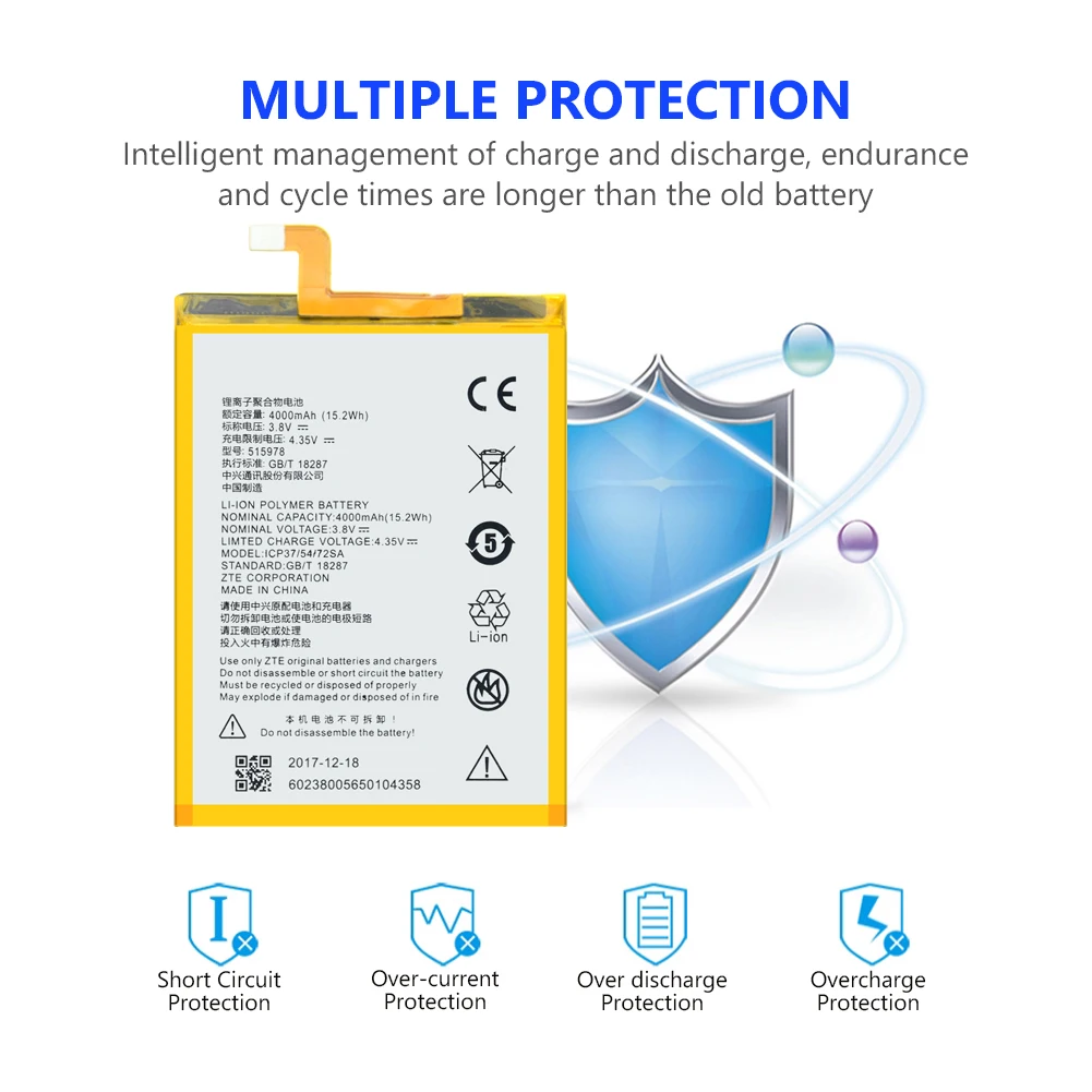 Сменный литий полимерный аккумулятор 4000 мАч для ZTE Blade X3 Q519T D2 A452 515978 внутренний