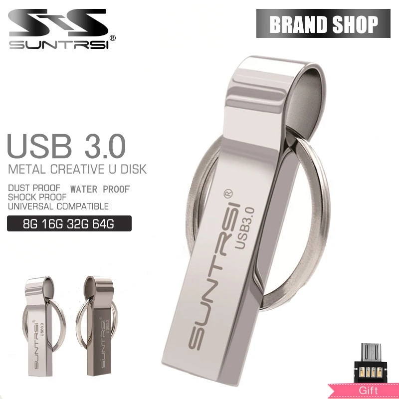 Suntrsi USB3.0 Flash Drive 64 gb 32 gb высокоскоростной металлический Водонепроницаемая Флэшка 16 gb 8 gb реальная Ёмкость логотип Бесплатная доставка