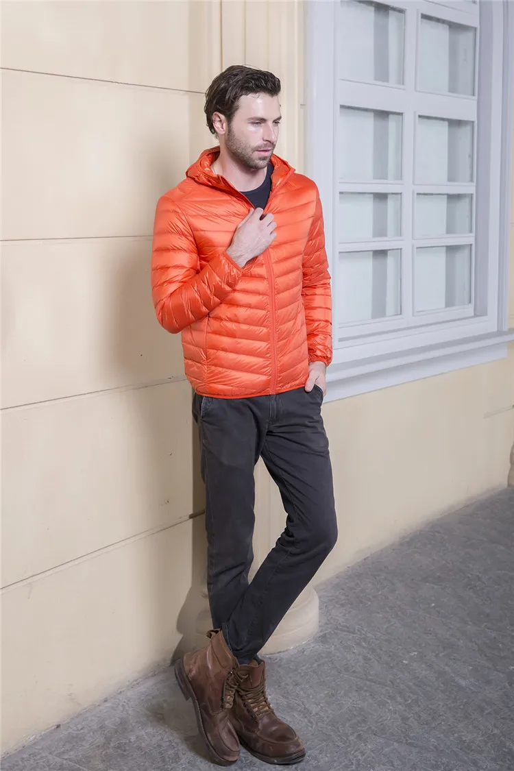 Men's Ultra Light Packable Down Jackets Hooded Slim Down Coats Man White Duck Down Padded Parkas Winter Puffer Jacket JK-634 puffer jacket with fur hood