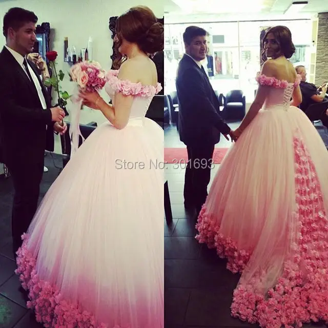 Oumeiya Ow611 New Arrival Off The Shoulder Ball Gown Rosettes Skirt Oumeiya Ow611 New Arrival Off The Shoulder Ball Gown Rosettes Skirt Pink Wedding Dresses 2016
