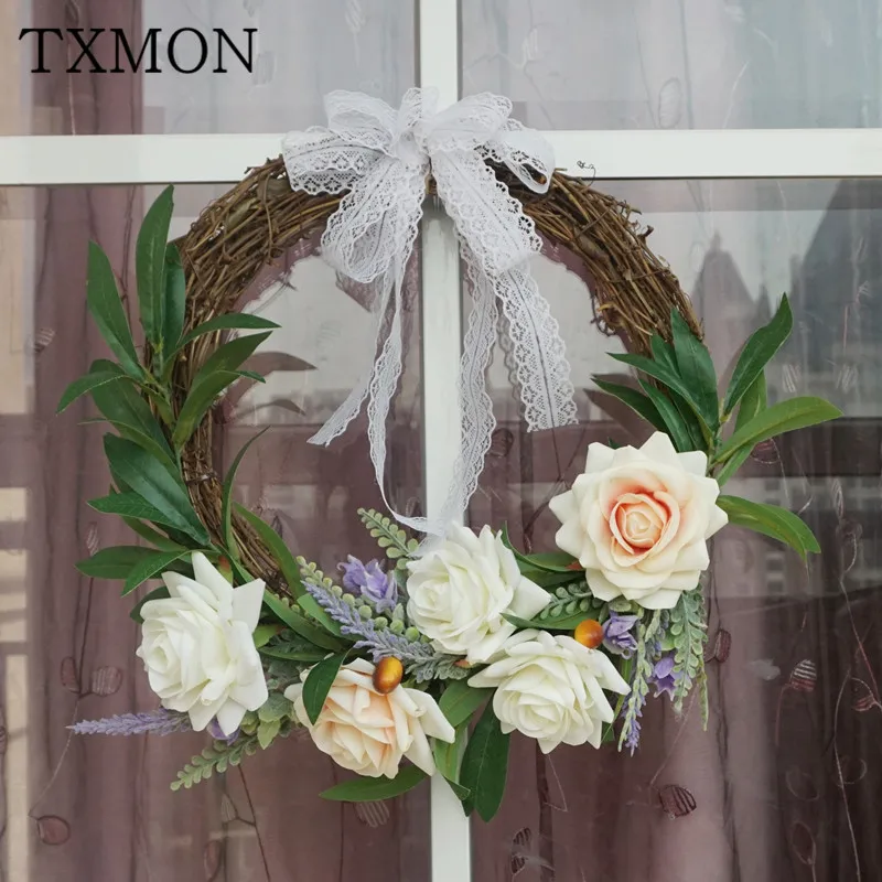 

European American pastoral style artificial wreath vine ring wall hanging wall decoration fake flower living room decoration