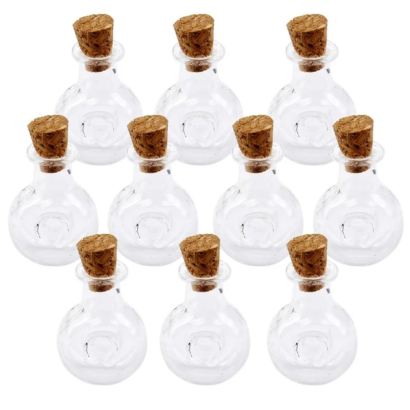 

HOT-10 pcs Mini Wish Bottle oblate Glass Shape Cork Bottle