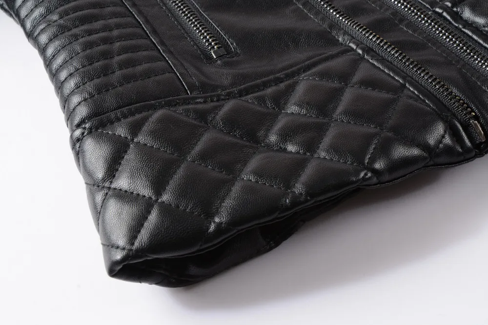 2020 New Fashion Women Soft Faux Leather PU Jackets and Coats Lady Motorcyle Zippers Biker Black Spliced Street Outerwear