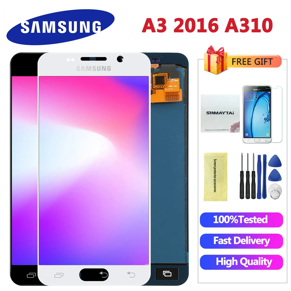 A310f ЖК-дисплей для SAMSUNG Galaxy A3 A310 A310F, сенсорный экран, дигитайзер, запасной дисплей, черный/белый ЖК-дисплей