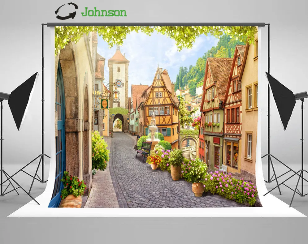 Village town Flower Leaves Road background polyester or