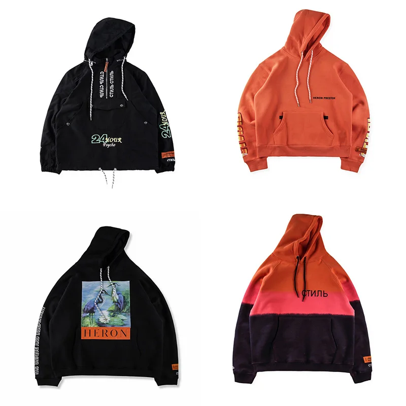 

18FW Heron Preston x 24 HOUR Logo Embroidery Crane Women Men Hoodies Sweatshirts Pullover Hiphop Streetwear Men Hoodies Fleeces