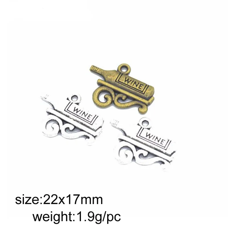 25 Pieces/Lot 17x22mm Red Wine Bottle Charm Antique Silver Plated Wine