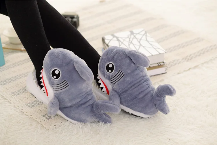 

Big White Shark Stereoscopic Shark Plush Indoor Slippers For Adults Women Men Autumn Winter Home Slippers SA1516