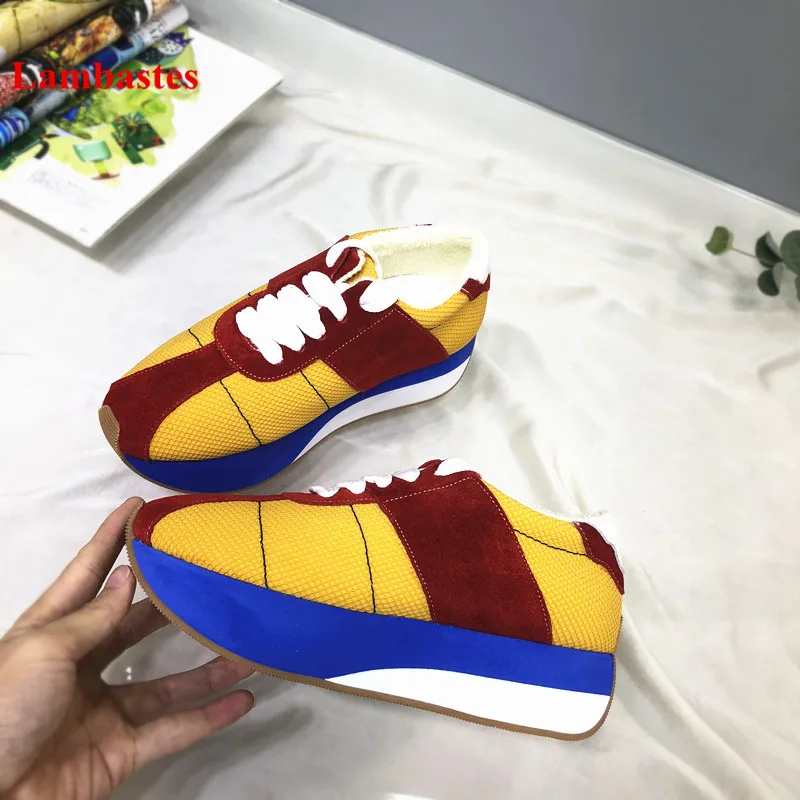 

Shoes Women Hot Spring Mixed Color Patchwork Lace Up Women Sneakers Height Increasing Platform Casual Flats Shoes Zapatos Mujer