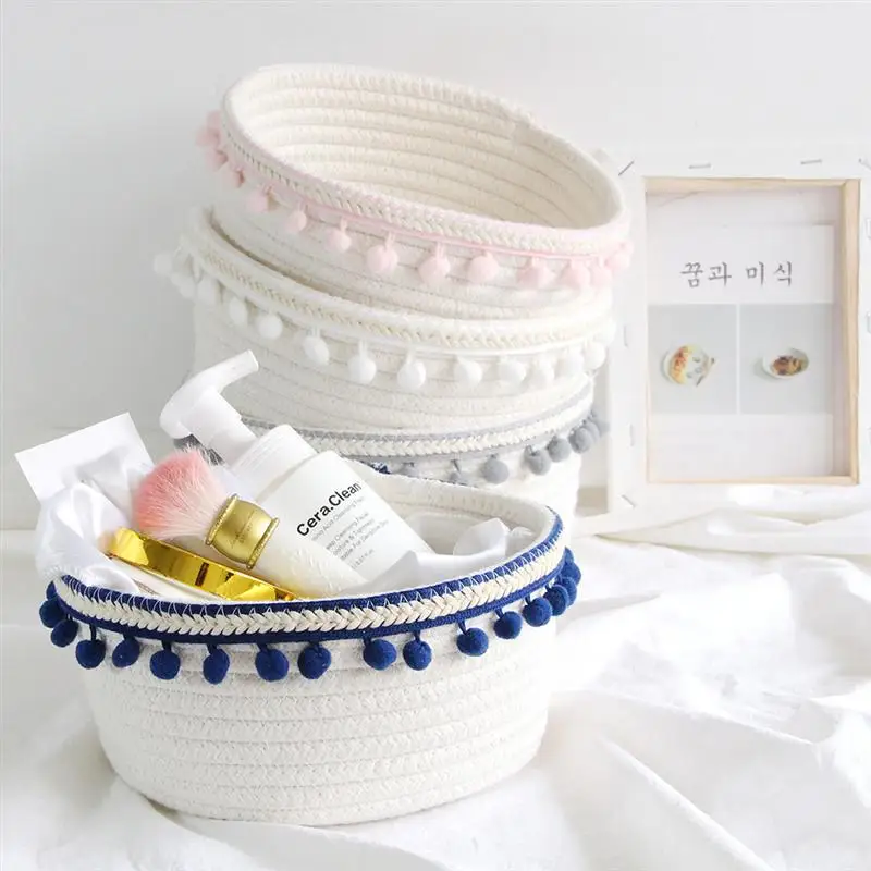 

Desktop Storage Basket Cotton Rope Knit Simple Plush Ball Decor Storage Pouch For Sundries Key Phone (Random Color Plush Ball)