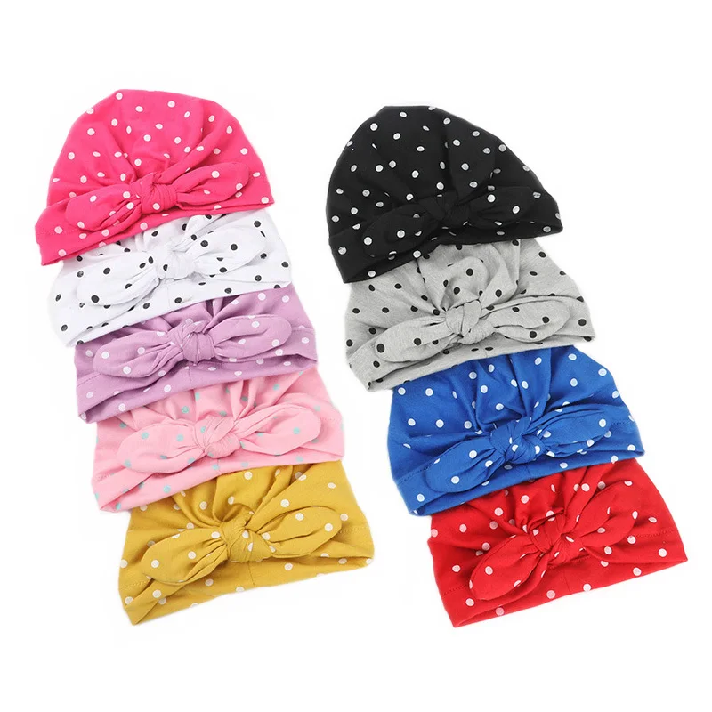 Sweet Dot Baby Girl Hat with Bow Candy Color Baby Turban Cap for Girls Elastic Infant Accessories 1 PC