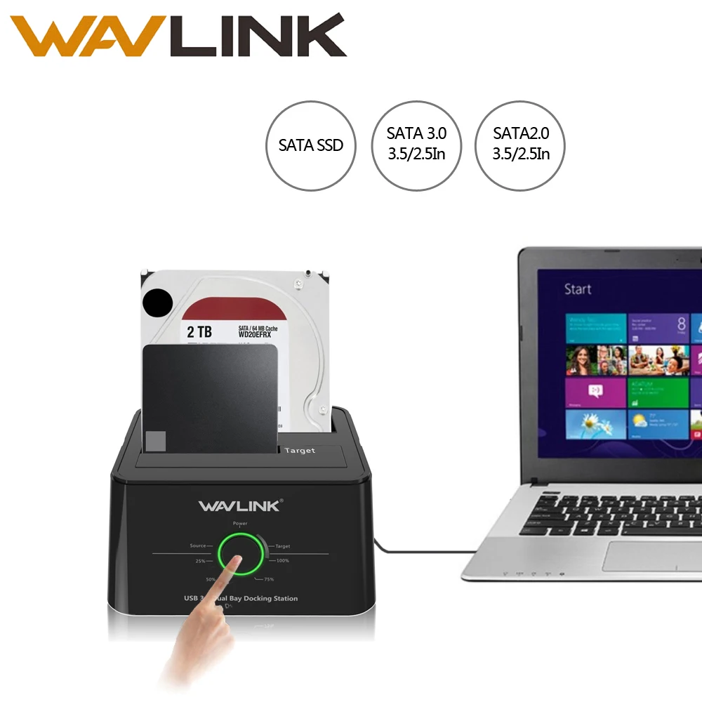 Скидка Wavlink USB C 3,1 на SATA Dual Bay внешний жесткий диск Док станция для 2,5 3,5