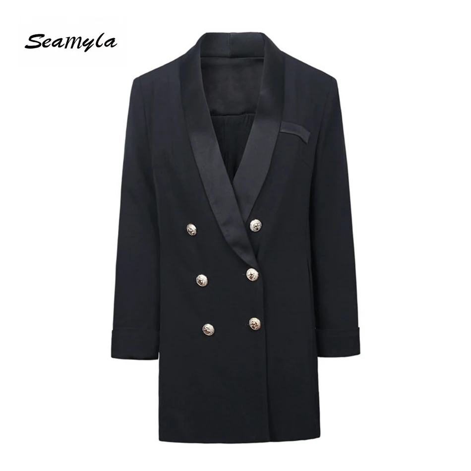 

Seamyla 2019 Newest Autumn Women Blazers High Quality Long Sleeve Notched Double Breasted Runway Coat Blazer Fashion Outerwear
