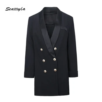 

Seamyla 2019 Newest Autumn Women Blazers High Quality Long Sleeve Notched Double Breasted Runway Coat Blazer Fashion Outerwear