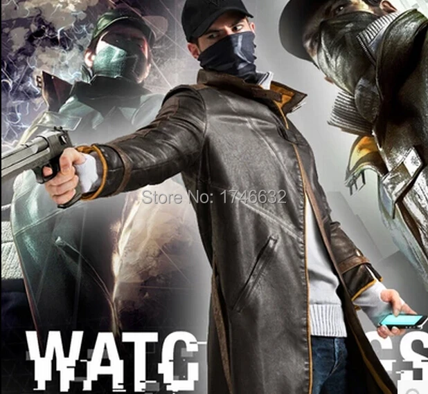 

WatchDogs Aiden Pearce Cosplay Game Costume Coat Cape Trench coat Faux Leather Jacket Outerwear Coat Hoodie