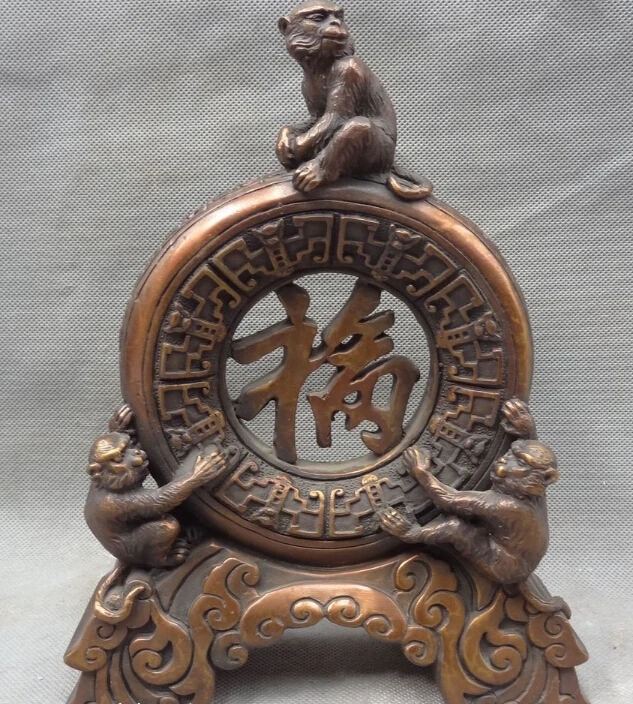 

8" Chinese Pure Bronze Decoration Zodiac FengShui Fu Zi 3 Monkey King Statue discount 30%