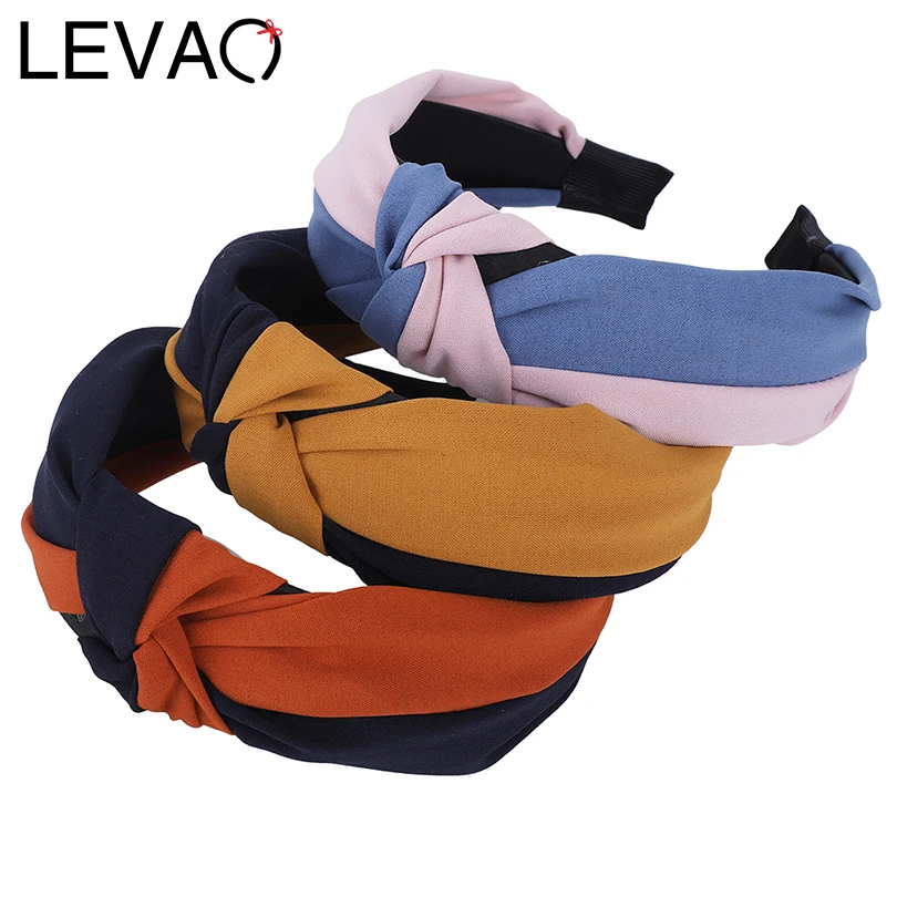 

LEVAO Korean Hot Sell Striped Solid Knotted Headband Color Mixing Bezel Turban Hairband For Women Hair Hoop Accessories Headwear