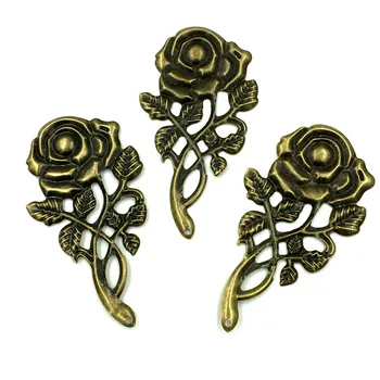 

50Pcs Antique Bronze Tone Rose Flowers Retro Classic Hollow Filigree Wraps Pendants Embellishment Crafts DIY Jewelry Charms 77mm
