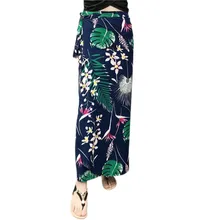 Женская юбка с цветочным принтом и завязками, богемные Асимметричные цельные юбки с высокой талией, летняя пляжная Длинная женская юбка