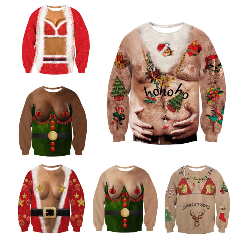 Уродливый Рождественский свитер с принтом Санта Клауса, свободный свитер для мужчин и женщин, Рождественский осенне-зимний топ, одежда