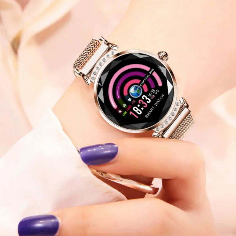  Newest Fashion H2 Smart Watch Women 3D Diamond Glass Heart Rate Blood Pressure Sleep Monitor Best G - 33036022258