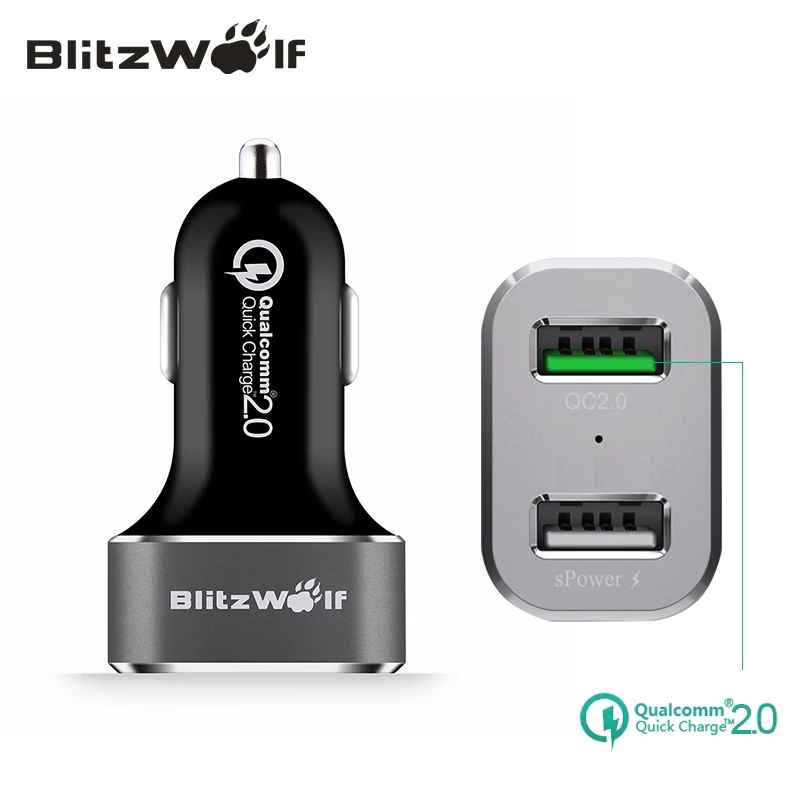 BlitzWolf USB Car Charger QC2.0 Quick Charger Dual Port Car Charger Mobile Phone Chargers 30W 2