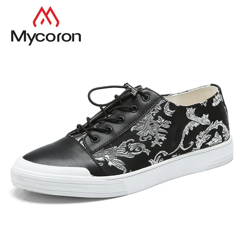 

Mycoron Fashion Brand PU Patchwork Embroider Canvas Fabric Men'S Casual Shoes Male Flat Breathable Soft Rubber Bottom Shoes