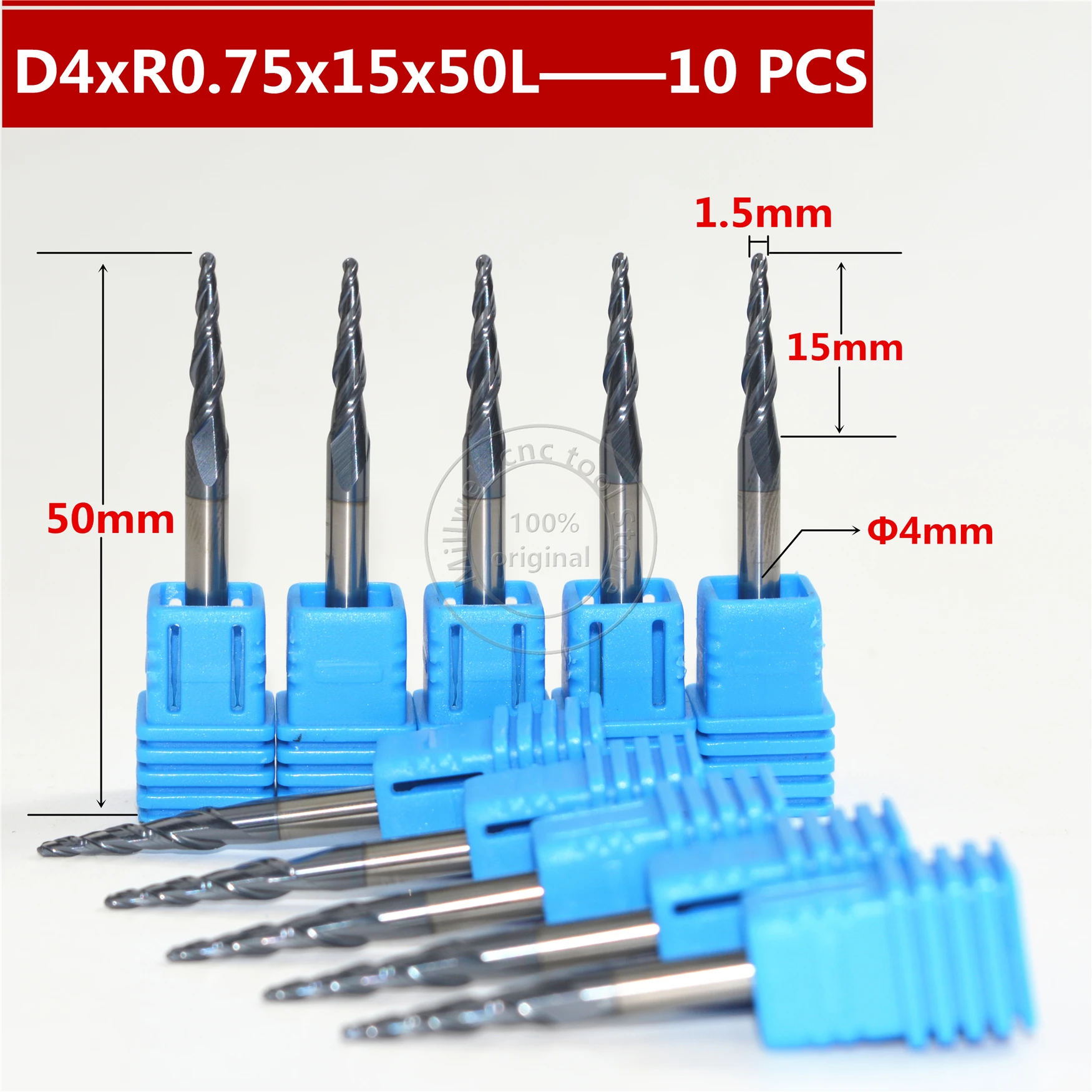 10 шт. R0.75 * D4 15 50L CNC твердосплавные конические конусные фрезы деревообрабатывающий