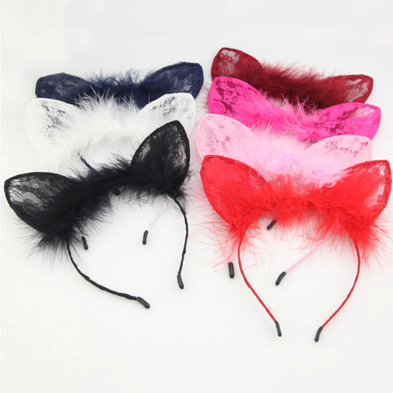 

Sale 1PC Lovely Girls Feather Lace Cat Ear Hairband Women Girls 2018 New Christmas Cosplay Sexy Headbands Headwear