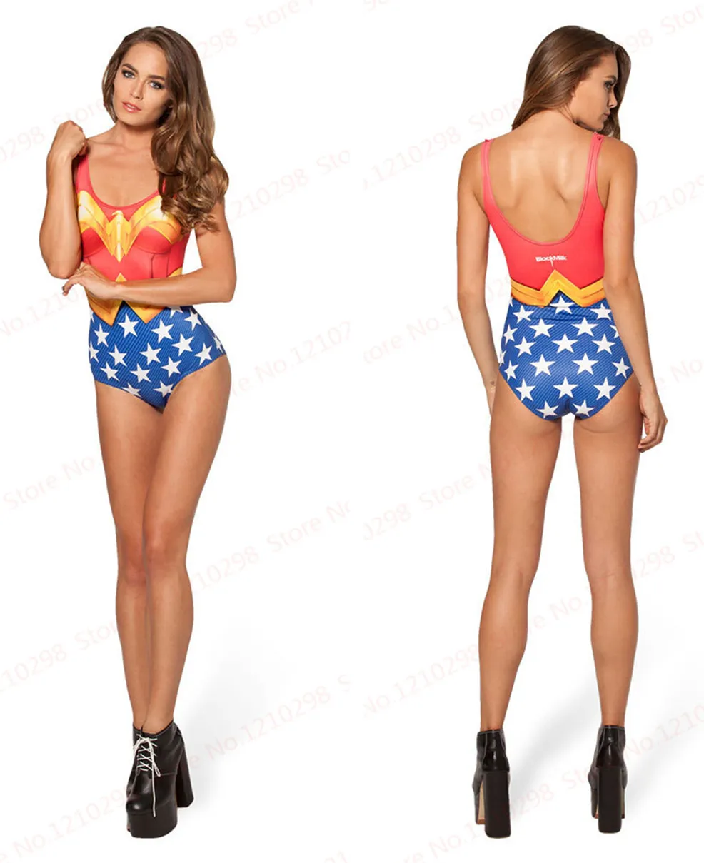 Red Wonder Woman бикини боди купальник из трех частей костюм с жакетом один цельный