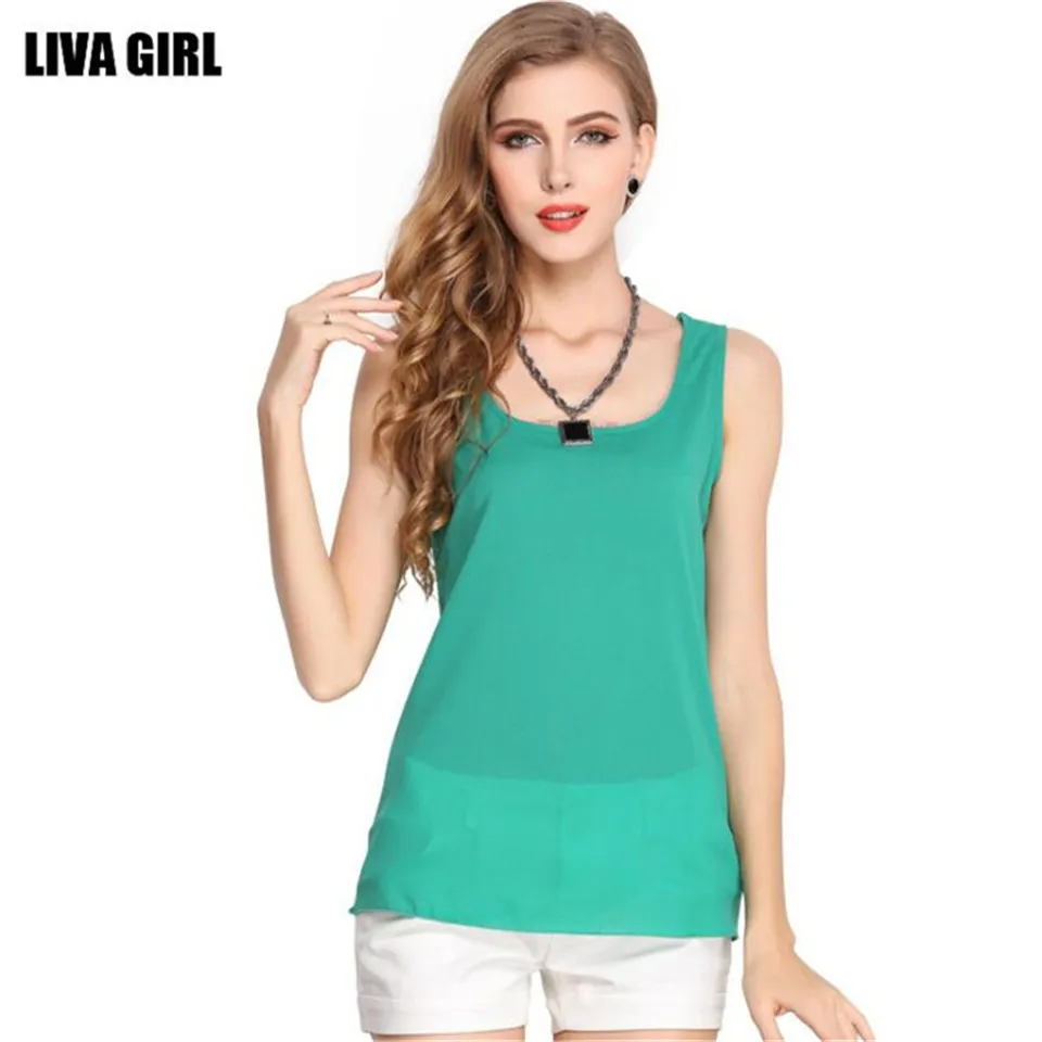 Plus Size Vest Thin Chiffon Tank Top Women Summer Sleeveless Shirt Sexy Camis Loose Casual Female Tops Blouse Ladies Clothing (4)