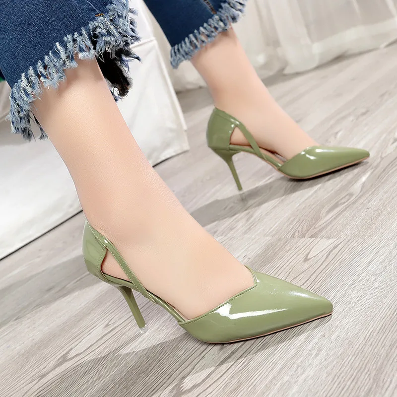 

2019 Women Block High Heels Bridal Scarpin Pumps Ladies Pointed Toe Yellow khaki Plaza Heels Female Shoes Zapatos Mujer Leisure