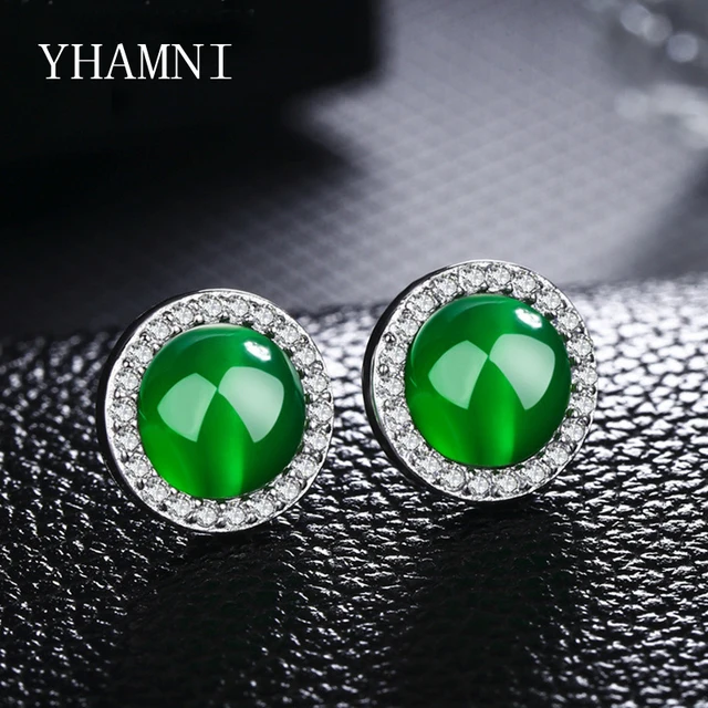 Yhamni Original 925 Sterling Silver Round Stud Earring Red Green Gem Yhamni Original 925 Sterling Silver Round Stud Earring Red Green Gem Crystal Zirconia For