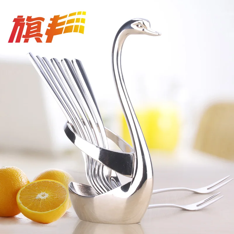 Swan Stainless Steel Fruit Forks Food Fork Spoon Knife Base Holder