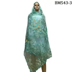 Африканские женские шарфы мусульманские вышивка шарф из тюли для шали прозрачный материал BM543