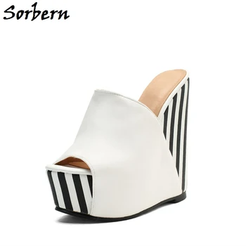 

Sorbern White Wedges Slippers Summer Platform Stilettos Size 10 Custom Made Color Slip-On Women Shoes High Heels Ladies Slippers