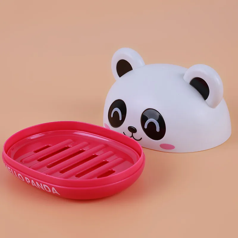 جديد الإبداعية الكرتون الباندا الصابون مربع الحمام حامل الصابون مع غطاء مجوهرات صندوق تخزين أسفنجة مطبخ استنزاف رف
