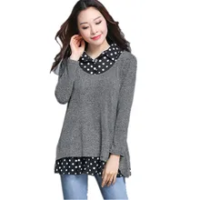 Весна-Осень, женские свободные топы большого размера с принтом, женская рубашка с длинным рукавом и воротником, Женская Футболка серого цвета 161