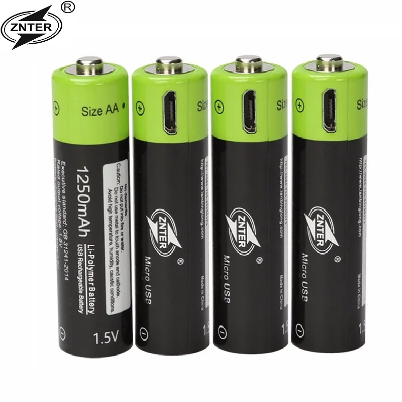 

ZNTER 1.5V AA Rechargeable Battery 1250mAh USB Rechargeable Lithium Polymer Battery Quick Charging by Micro USB Cable