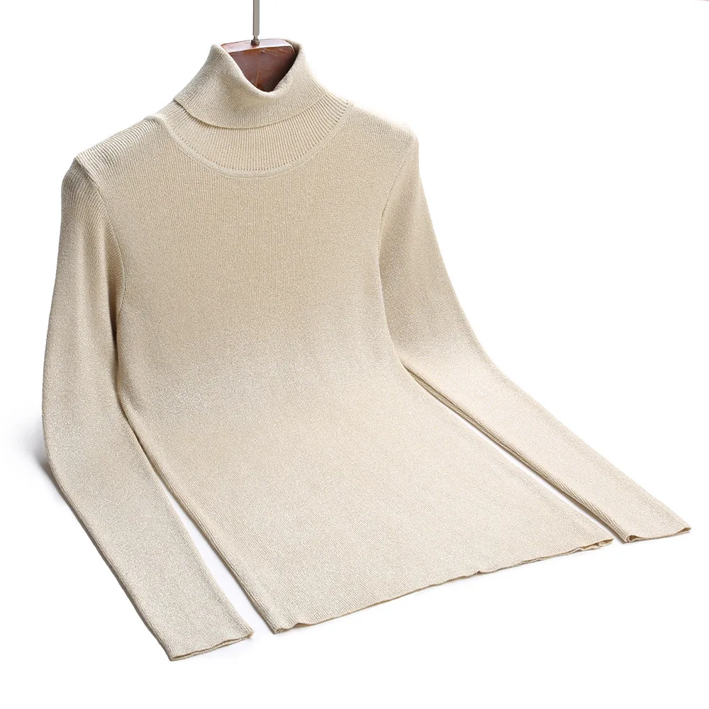 New Glitter Turtleneck Women Pullover Sweater High Elasticity Knitted Flash Slim Jumper Autumn Winter Basic Female Sweater D333 New Glitter Turtleneck Women Pullover Sweater High Elasticity Knitted Flash Slim Jumper Autumn Winter Basic Female Sweater D333