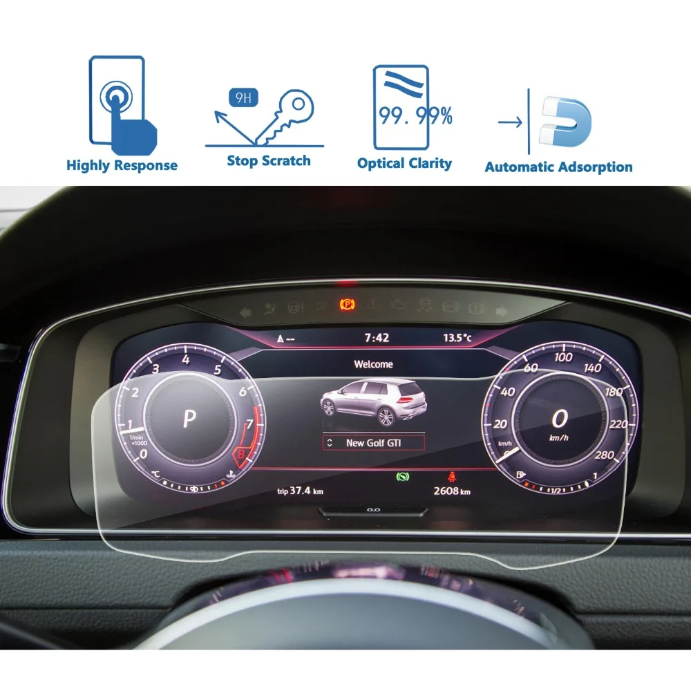 RUIYA Защита экрана для Volkswagen VW Golf 7 12,3 дюймов Volkswagen's Digital Cockpit lcd приборная панель, 9H Закаленное стекло протектор