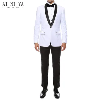 

white suits button style of cultivate one's morality man white jacket and black pants suit good-looking with black and white