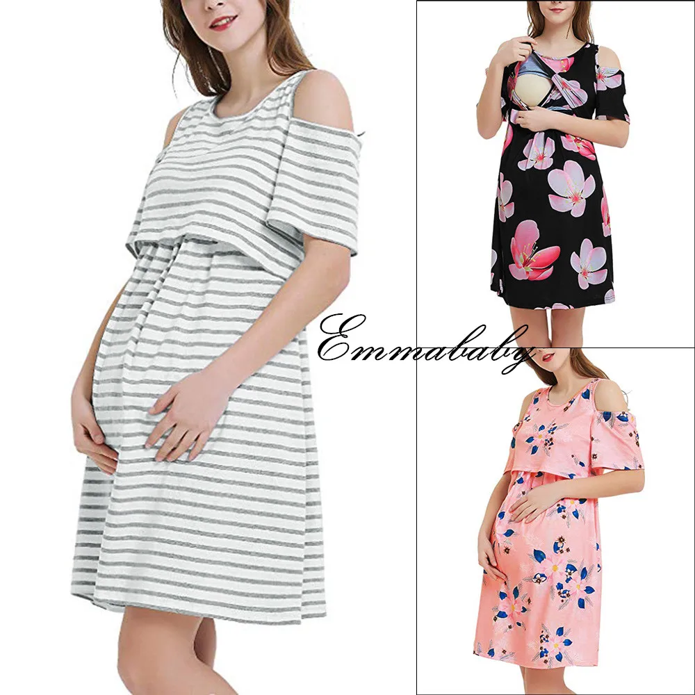 Одежда для мамочек для ухода за ребенком платья с открытыми плечами летнее платье для беременных женское Повседневное платье без рукавов Сарафан