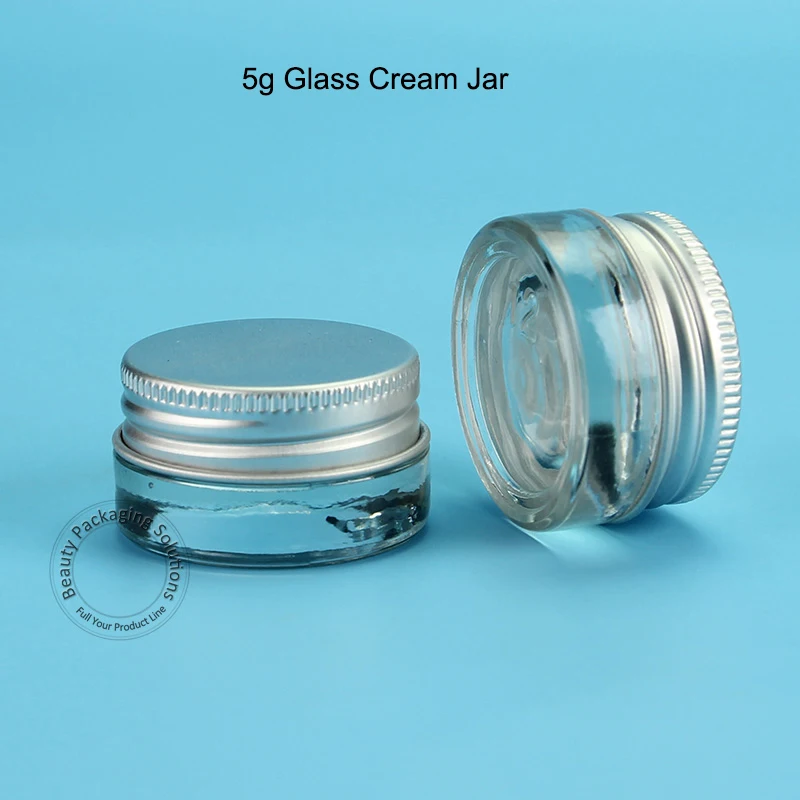 

Promotion 20pcs/Lot Empty 5g Glass Cream Jar Small Women 5ml Cosmetic Container Silver Cap Mini Aluminum Lid Refillable Bottle