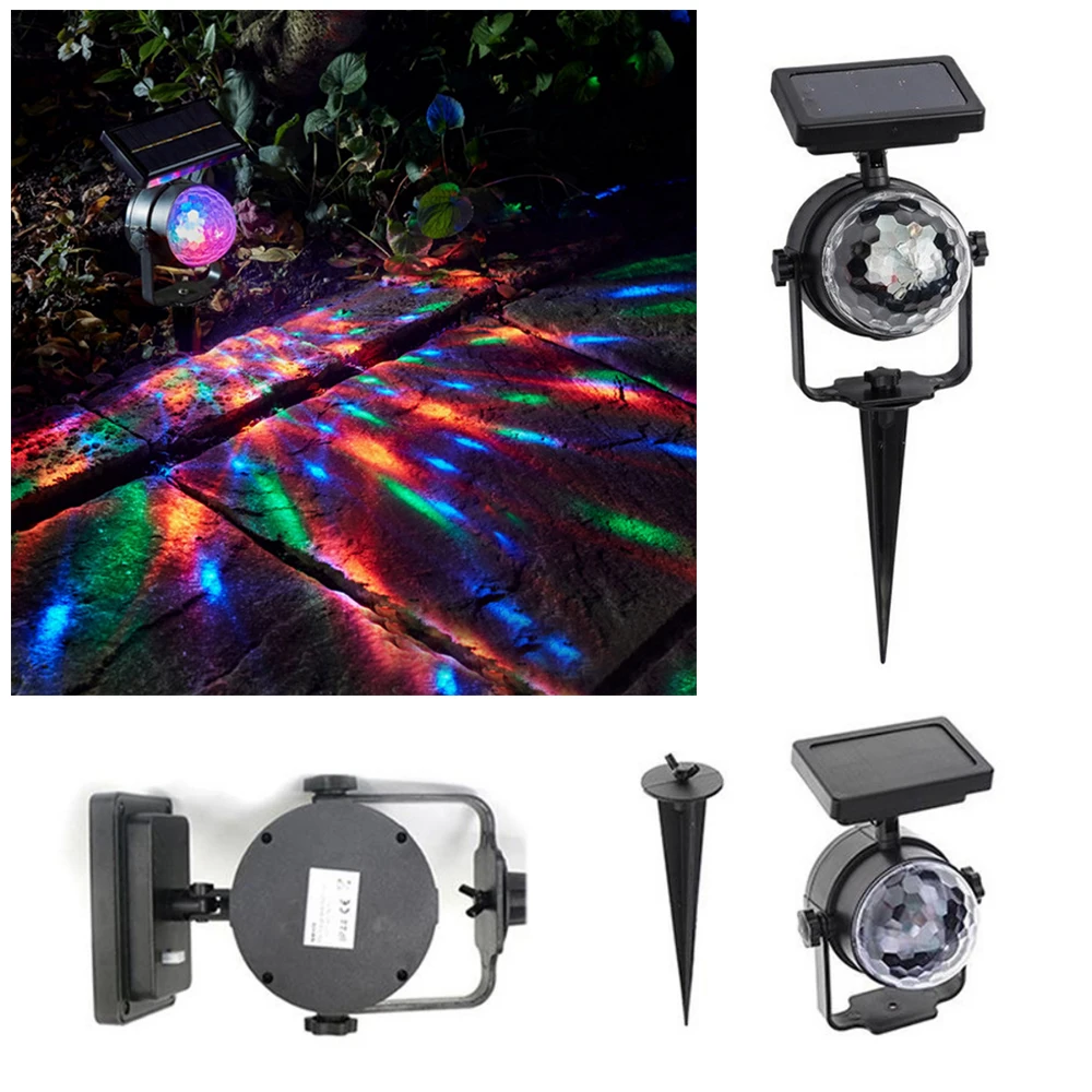 2PCS Solar LED Carnival Spotlight Colour Changing Projection Stake Light Outdoor 